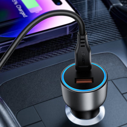 Acefast B21 Car Charger, 75W, 3A, 1 x USB-A - 1 x USB-C, Gray