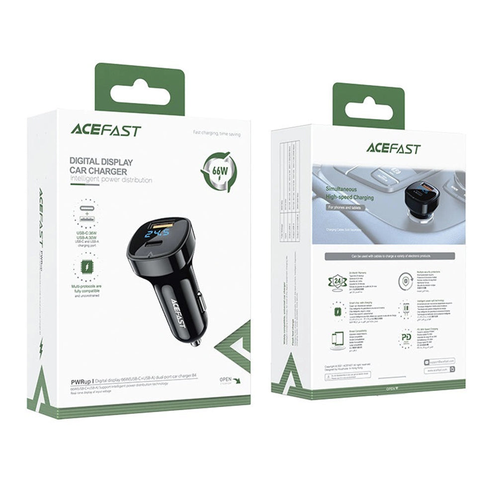 Φορτιστής Αυτοκινήτου Acefast B4, 66W, 3A, 1 x USB-A - 1 x USB-C, Μαύρο