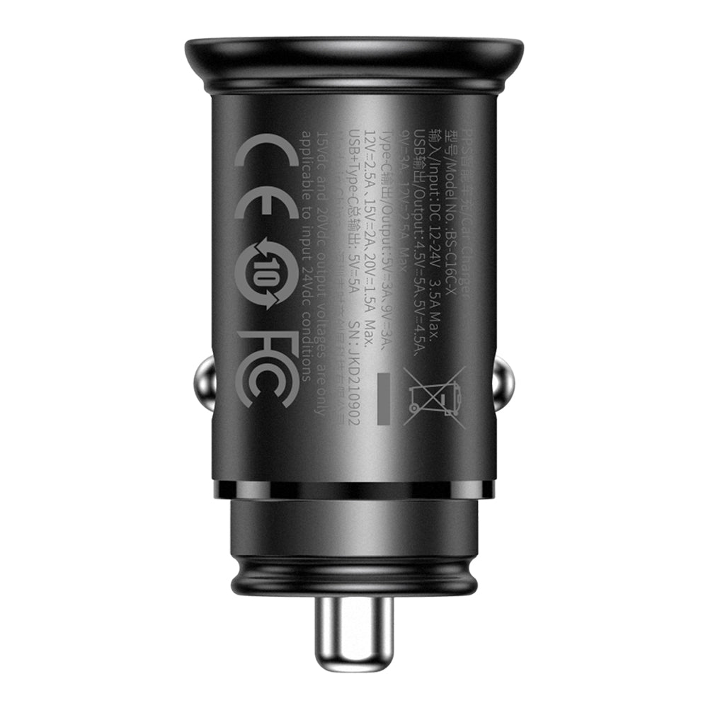 Φορτιστής Αυτοκινήτου Baseus Circular Metal, 30W, 5A, 1 x USB-A - 1 x USB-C, Μαύρο
