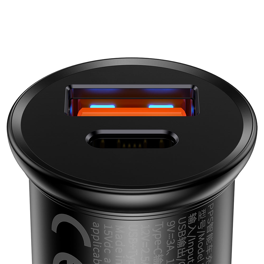 Φορτιστής Αυτοκινήτου Baseus Circular Metal, 30W, 5A, 1 x USB-A - 1 x USB-C, Μαύρο