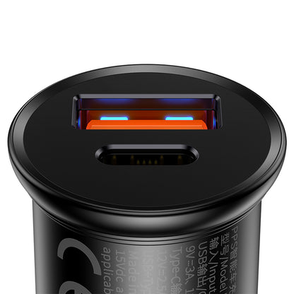Φορτιστής Αυτοκινήτου Baseus Circular Metal, 30W, 5A, 1 x USB-A - 1 x USB-C, Μαύρο