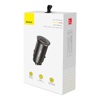 Φορτιστής Αυτοκινήτου Baseus Circular Metal, 30W, 5A, 1 x USB-A - 1 x USB-C, Μαύρο