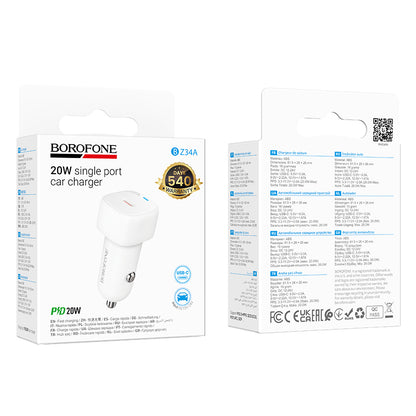 Φορτιστής Αυτοκινήτου Borofone BZ34A Cloud, 20W, 3A, 1 x USB-C, Λευκό