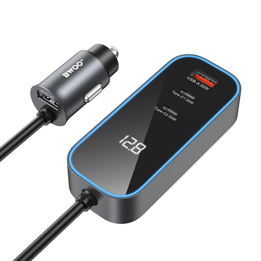 Φορτιστής Αυτοκινήτου BWOO CC107 Display, 120W, 3A, 2 x USB-A - 2 x USB-C, Μαύρο