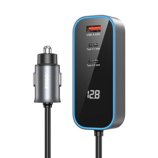 Φορτιστής Αυτοκινήτου BWOO CC107 Display, 120W, 3A, 2 x USB-A - 2 x USB-C, Μαύρο