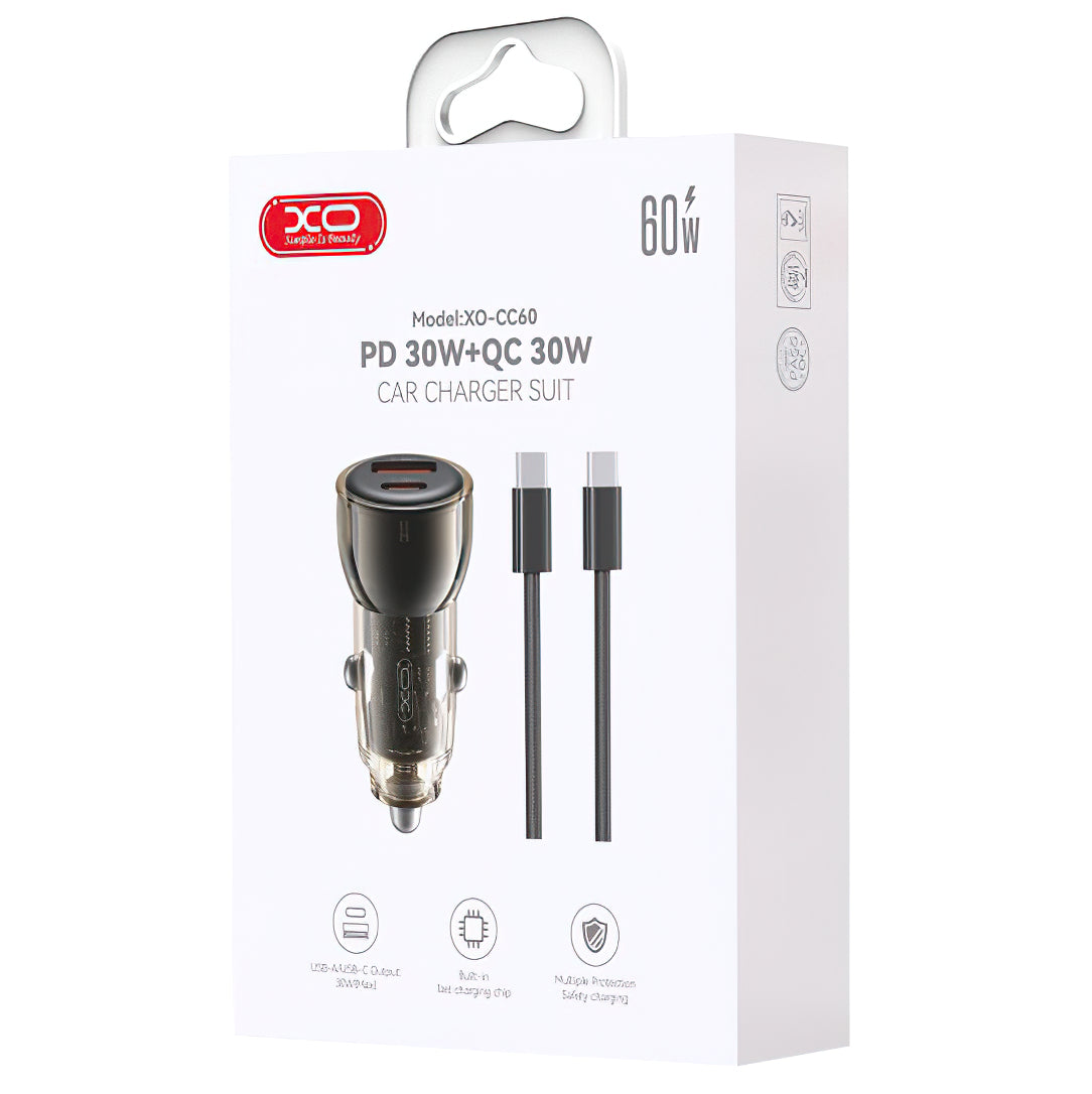 Φορτιστής Αυτοκινήτου με Καλώδιο USB-C XO Design CC60, 60W, 3A, 1 x USB-A - 1 x USB-C, Μαύρο