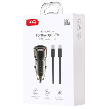 Φορτιστής Αυτοκινήτου με Καλώδιο USB-C XO Design CC60, 60W, 3A, 1 x USB-A - 1 x USB-C, Μαύρο
