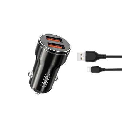Φορτιστής Αυτοκινήτου με Καλώδιο USB-C XO Design CC48, 12W, 2.4A, 2 x USB-A, Γκρι