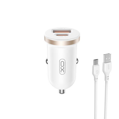 Φορτιστής Αυτοκινήτου με Καλώδιο USB-C XO Design CC56, 30W, 3A, 1 x USB-A - 1 x USB-C, Λευκό