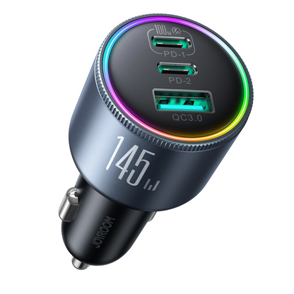 Φορτιστής Αυτοκινήτου με Καλώδιο USB-C Joyroom JR-CCN07, 145W, 5A, 1 x USB-A - 2 x USB-C, Γκρι