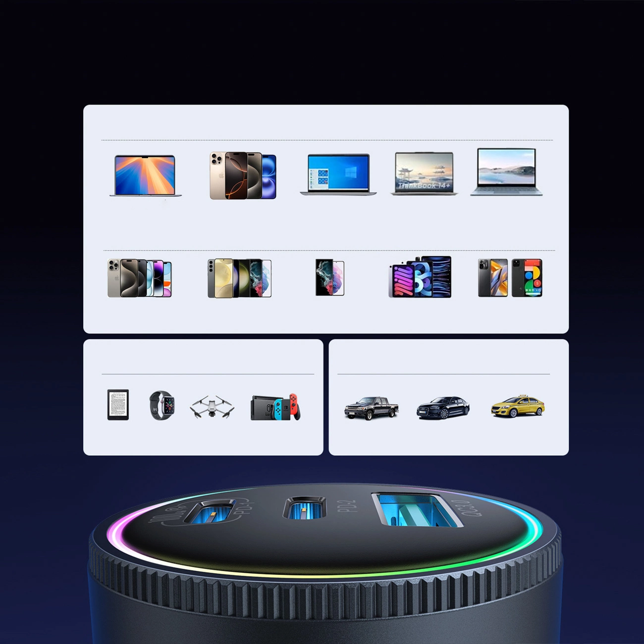 Φορτιστής Αυτοκινήτου με Καλώδιο USB-C Joyroom JR-CCN07, 145W, 5A, 1 x USB-A - 2 x USB-C, Γκρι