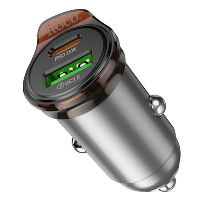 Φορτιστής Αυτοκινήτου με Καλώδιο Lightning HOCO NZ16A, 43W, 3A, 1 x USB-A - 1 x USB-C, Γκρι