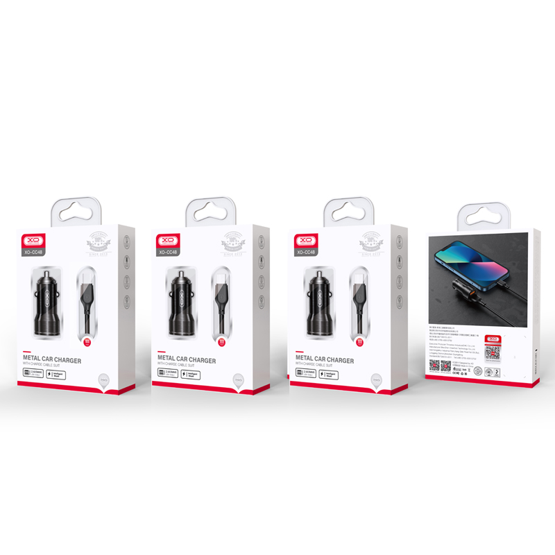Φορτιστής Αυτοκινήτου με Καλώδιο USB-C XO Design CC48, 12W, 2.4A, 2 x USB-A, Γκρι
