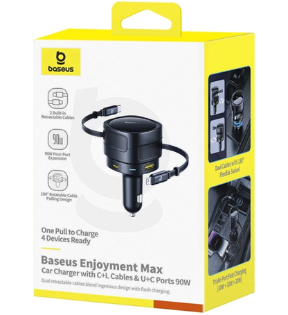 Baseus Enjoyment Max Car Charger with USB-C / Lightning Cable, 90W, 1 x USB-A - 1 x USB-C, Black C00035507121-02