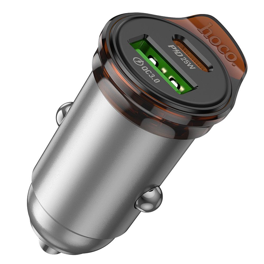 Φορτιστής Αυτοκινήτου με Καλώδιο USB-C HOCO NZ16A, 43W, 3A, 1 x USB-A - 1 x USB-C, Γκρι