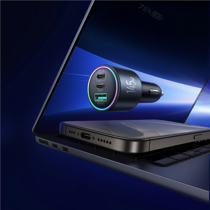 Φορτιστής Αυτοκινήτου με Καλώδιο USB-C Joyroom JR-CCN07, 145W, 5A, 1 x USB-A - 2 x USB-C, Γκρι