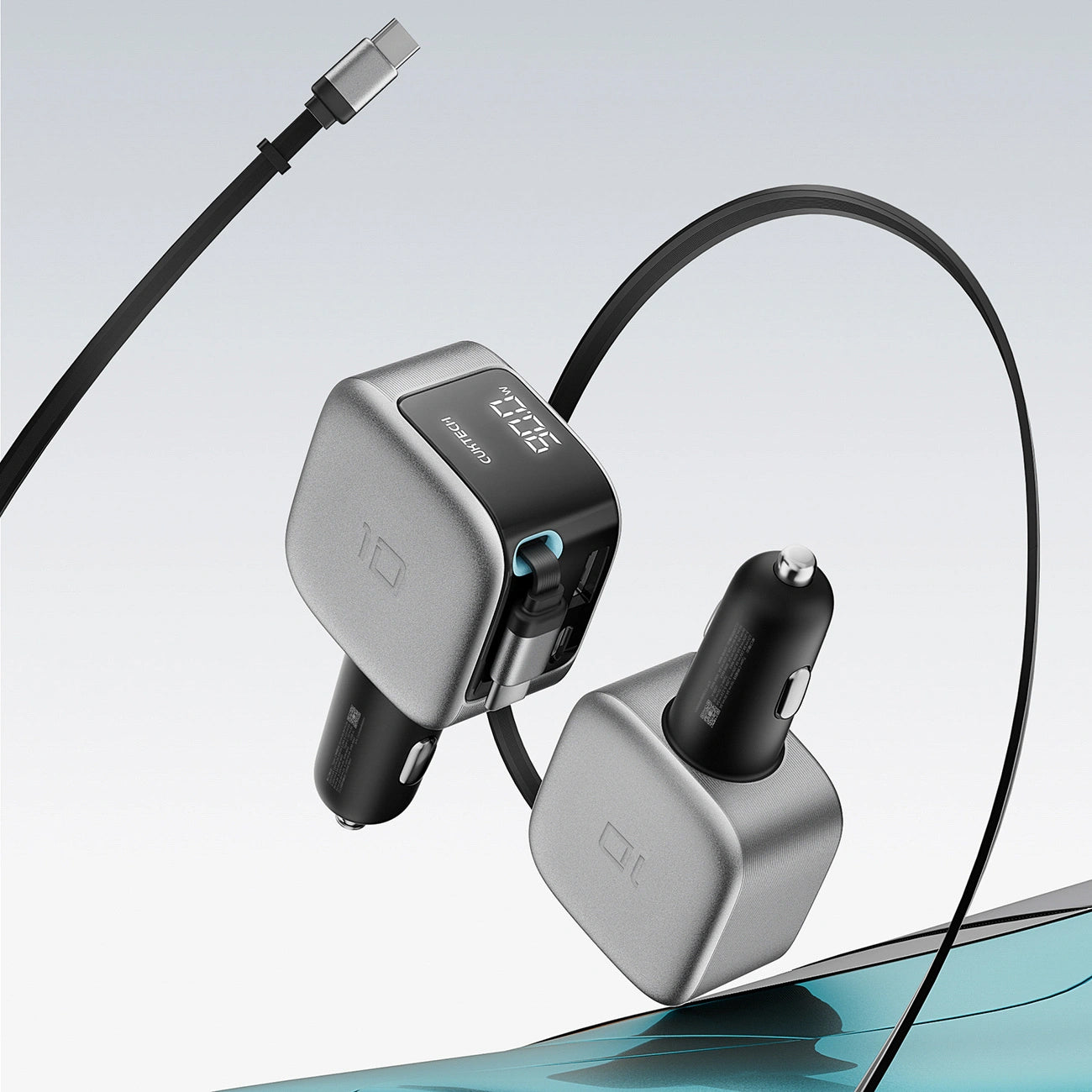 Φορτιστής Αυτοκινήτου με Καλώδιο USB-C Cuktech CC903P Οθόνη, 100W, 5A, 1 x USB-A - 1 x USB-C, Γκρι
