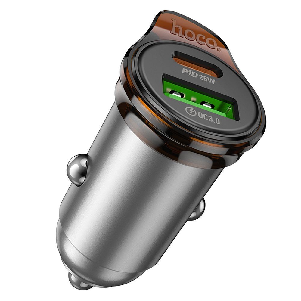 Φορτιστής Αυτοκινήτου με Καλώδιο USB-C HOCO NZ16A, 43W, 3A, 1 x USB-A - 1 x USB-C, Γκρι