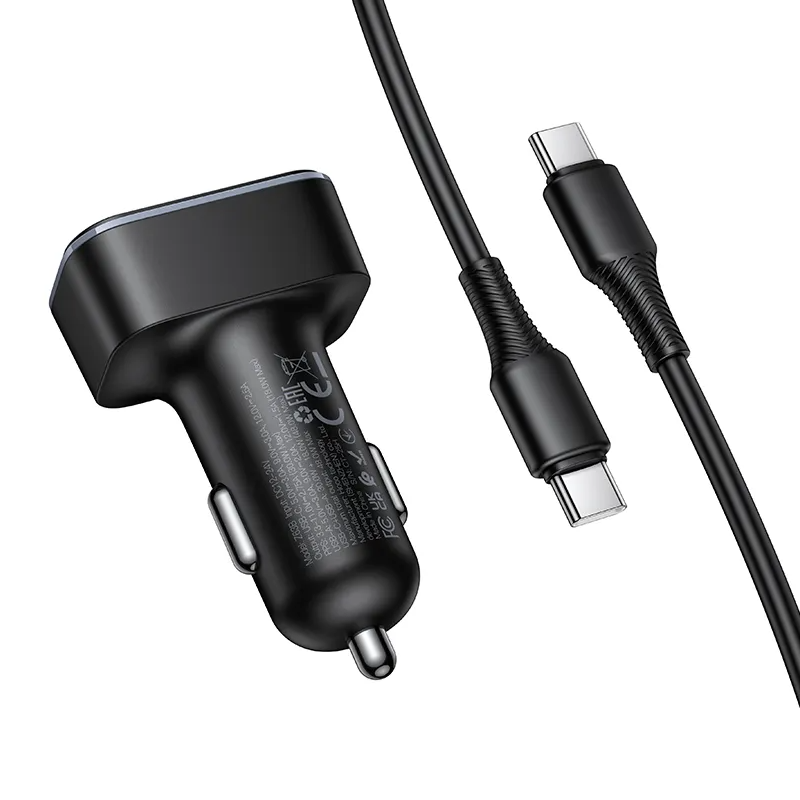 Φορτιστής Αυτοκινήτου με Καλώδιο USB-C HOCO Z63B Display, 48W, 3A, 1 x USB-A - 1 x USB-C, Μαύρο
