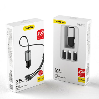 Φορτιστής Αυτοκινήτου με Καλώδιο Lightning / microUSB / USB-C Dudao R5ProN, 17W, 3.4A, 1 x USB-A, Μαύρο