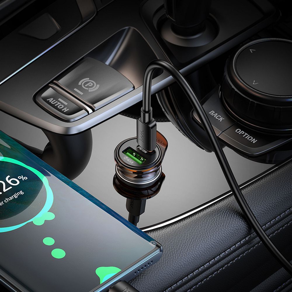 Φορτιστής Αυτοκινήτου με Καλώδιο USB-C HOCO NZ16A, 43W, 3A, 1 x USB-A - 1 x USB-C, Γκρι