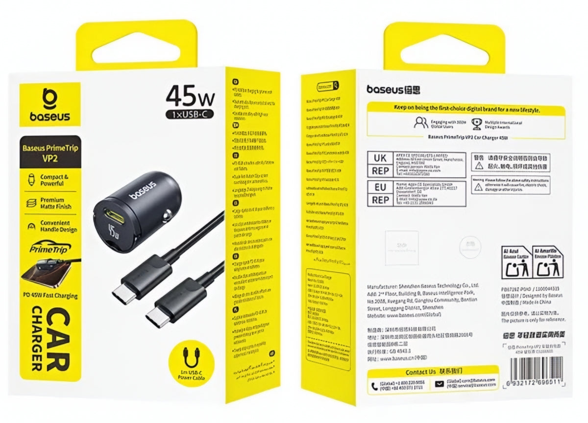 Φορτιστής Αυτοκινήτου με Καλώδιο USB-C Baseus PrimeTrip VP2, 45W, 3A, 1 x USB-C, Μαύρο C0206800