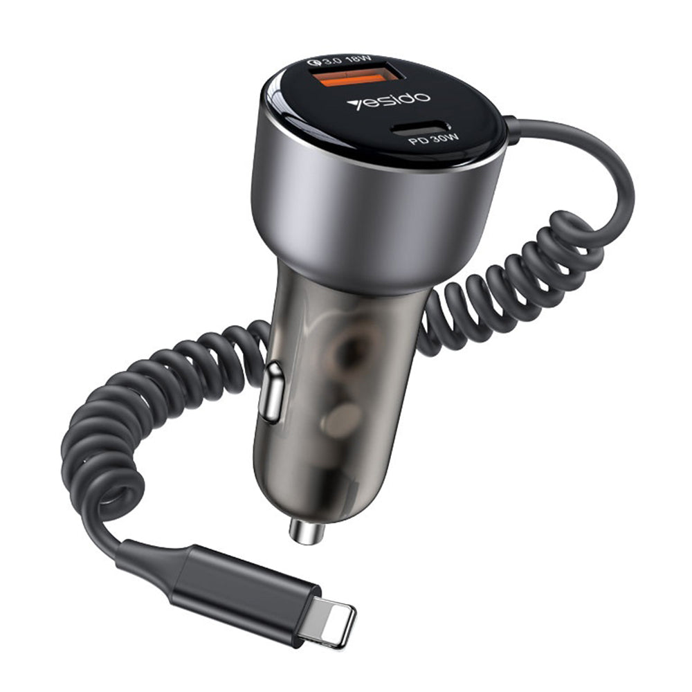 Φορτιστής Αυτοκινήτου με Καλώδιο Lightning Yesido Y57, 50W, 3A, 1 x USB-A - 1 x USB-C, Μαύρο