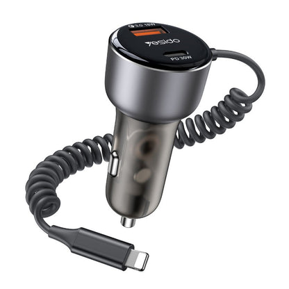 Φορτιστής Αυτοκινήτου με Καλώδιο Lightning Yesido Y57, 50W, 3A, 1 x USB-A - 1 x USB-C, Μαύρο
