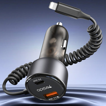 Φορτιστής Αυτοκινήτου με Καλώδιο Lightning Yesido Y57, 50W, 3A, 1 x USB-A - 1 x USB-C, Μαύρο