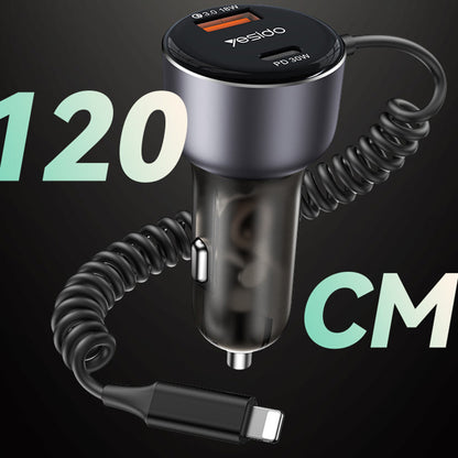 Φορτιστής Αυτοκινήτου με Καλώδιο Lightning Yesido Y57, 50W, 3A, 1 x USB-A - 1 x USB-C, Μαύρο
