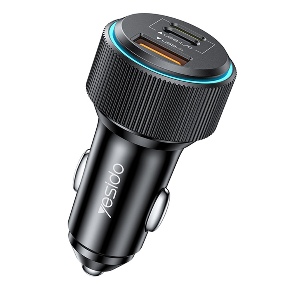 Φορτιστής Αυτοκινήτου με Καλώδιο Lightning Yesido Y60, 38W, 3A, 1 x USB-A - 2 x USB-C, Μαύρο