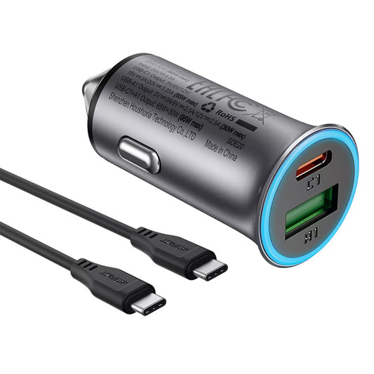 Acefast B16 Car Charger with USB-C Cable, 95W, 3.25A, 1 x USB-A - 1 x USB-C, Gray