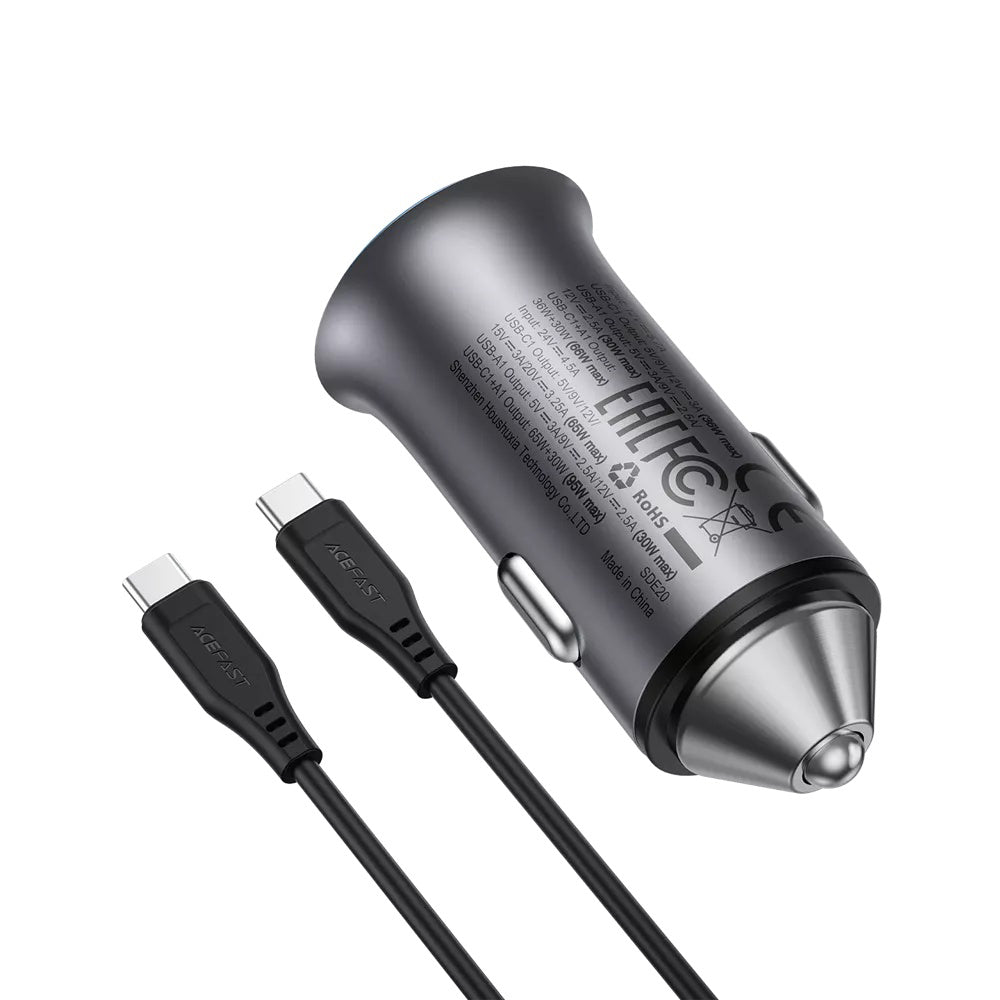 Φορτιστής Αυτοκινήτου με Καλώδιο USB-C Acefast B16, 95W, 3.25A, 1 x USB-A - 1 x USB-C, Γκρι