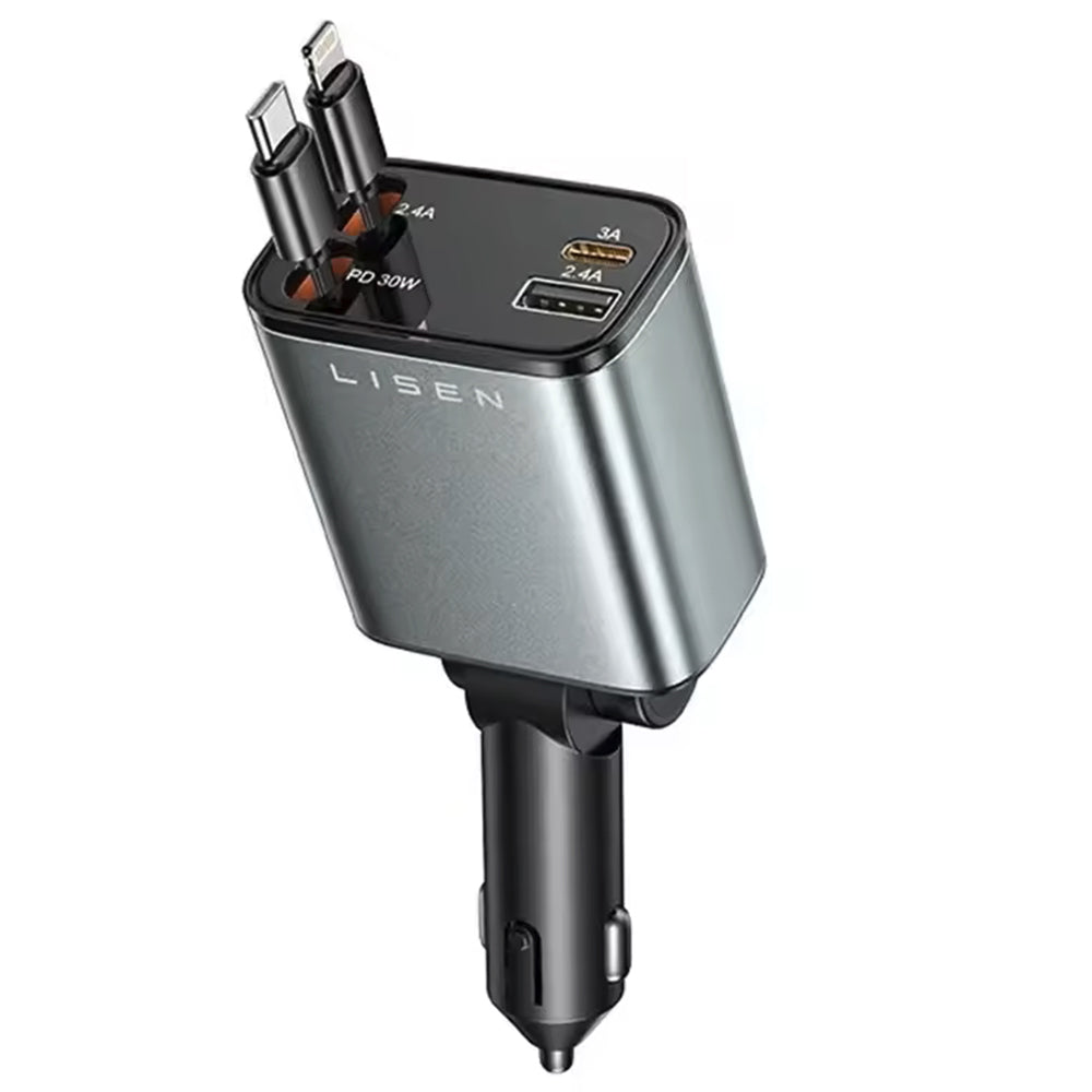 Lisen Car Charger with USB-C / Lightning Cable, 69W, 3A, 1 x USB-A - 1 x USB-C, Black YL0224040031