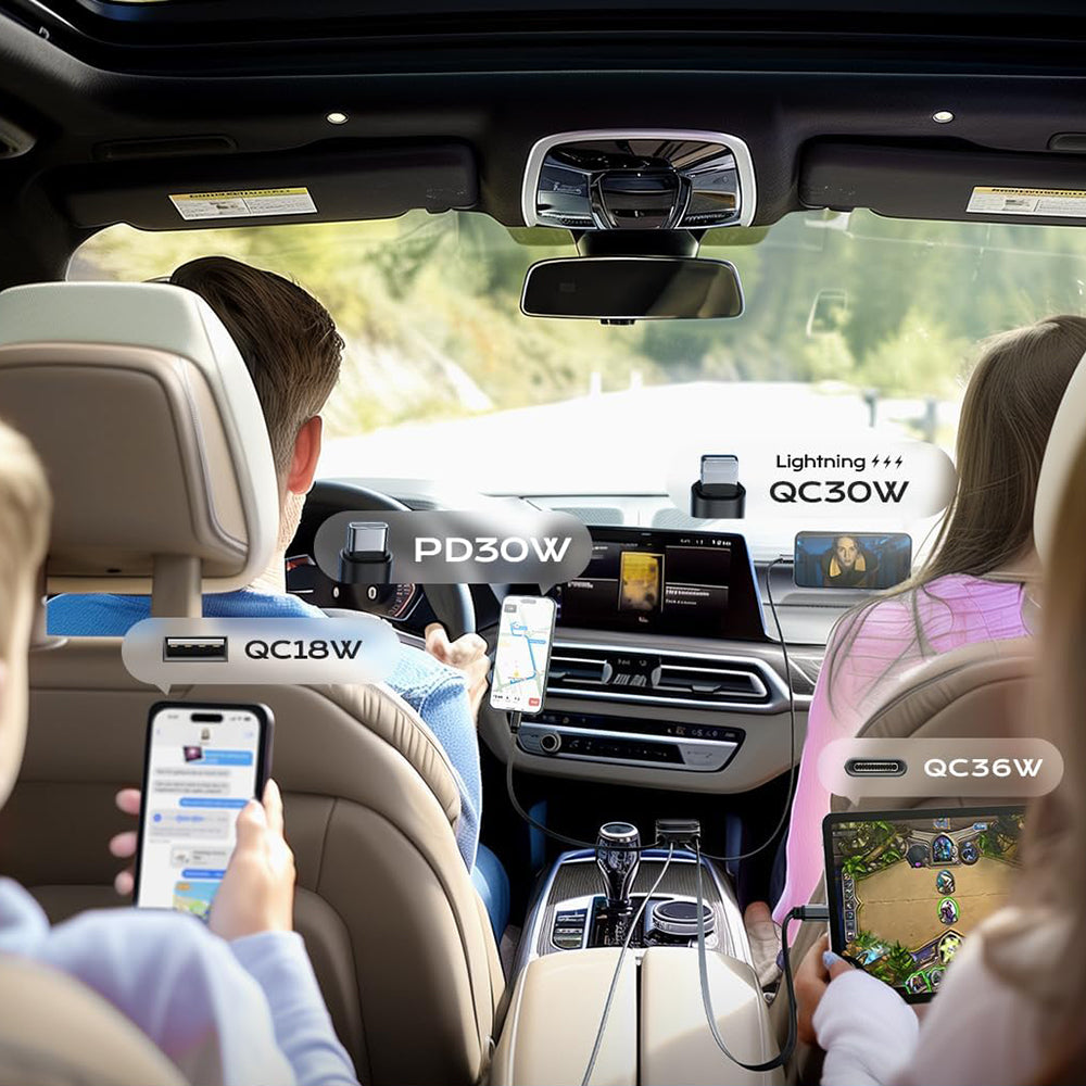 Φορτιστής Αυτοκινήτου με Καλώδιο USB-C / Lightning Lisen Display, 96W, 3A, 1 x USB-A - 1 x USB-C, Μαύρο YL0224080017