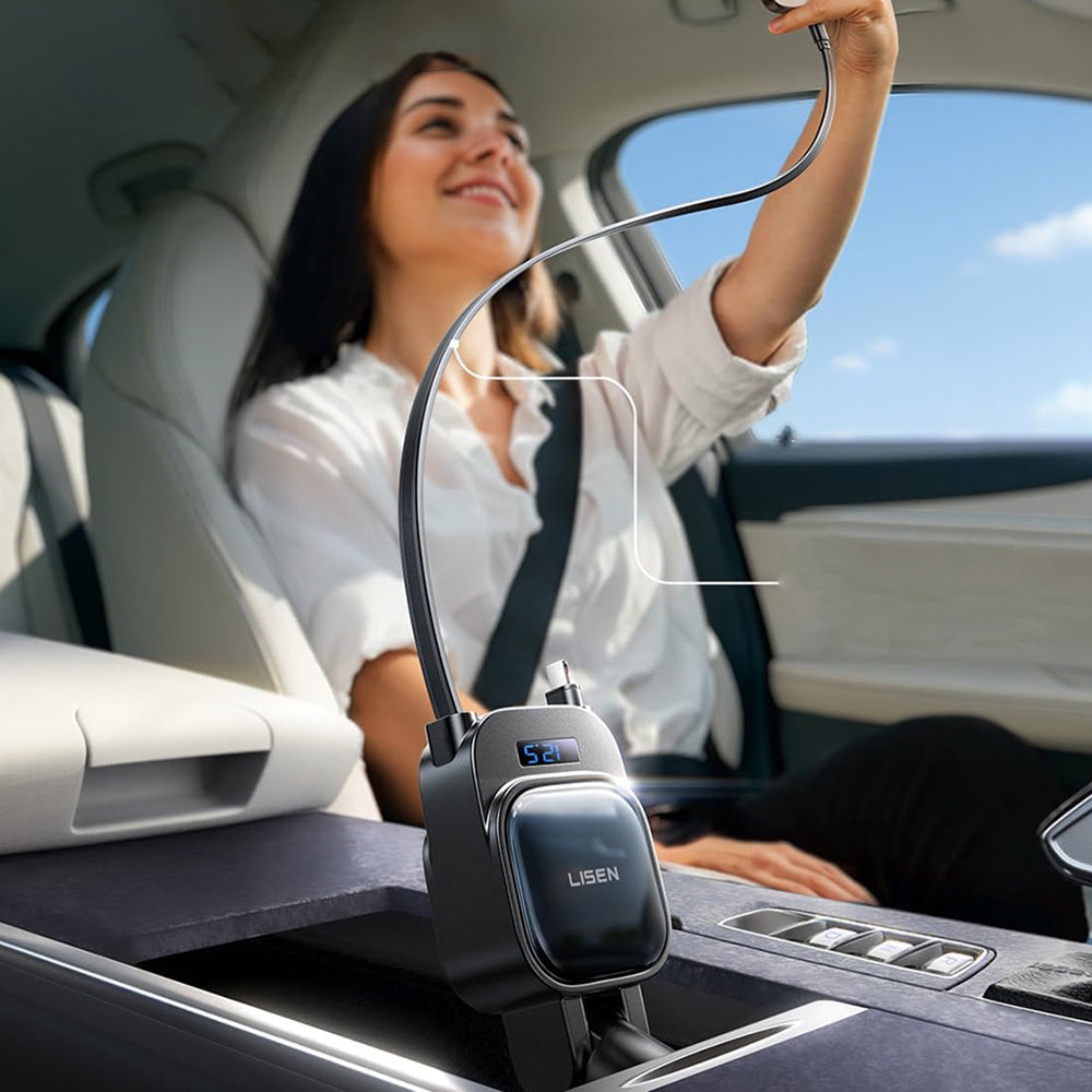 Φορτιστής Αυτοκινήτου με Καλώδιο USB-C / Lightning Lisen Display, 96W, 3A, 1 x USB-A - 1 x USB-C, Μαύρο YL0224080017