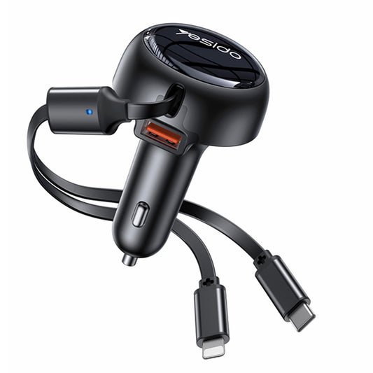 Car Charger with USB-C / Lightning Cable Yesido Y61, 53W, 3A, 1 x USB-A, Black