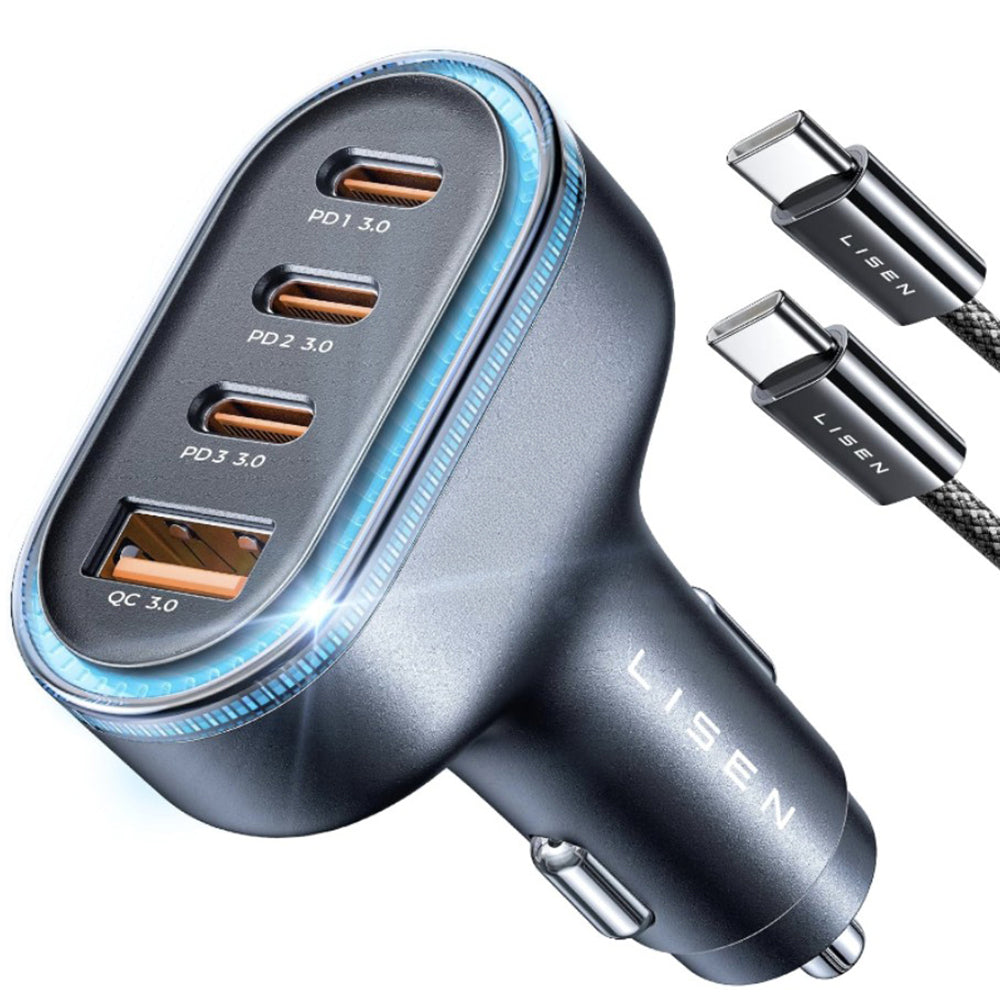 Φορτιστής Αυτοκινήτου με Καλώδιο USB-C Lisen, 101W, 3.25A, 1 x USB-A - 3 x USB-C, Μαύρο YL0223120021