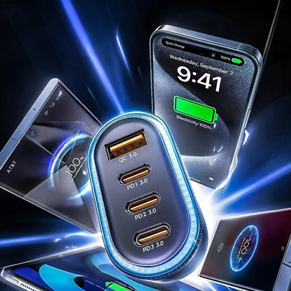 Φορτιστής Αυτοκινήτου με Καλώδιο USB-C Lisen, 101W, 3.25A, 1 x USB-A - 3 x USB-C, Μαύρο YL0223120021