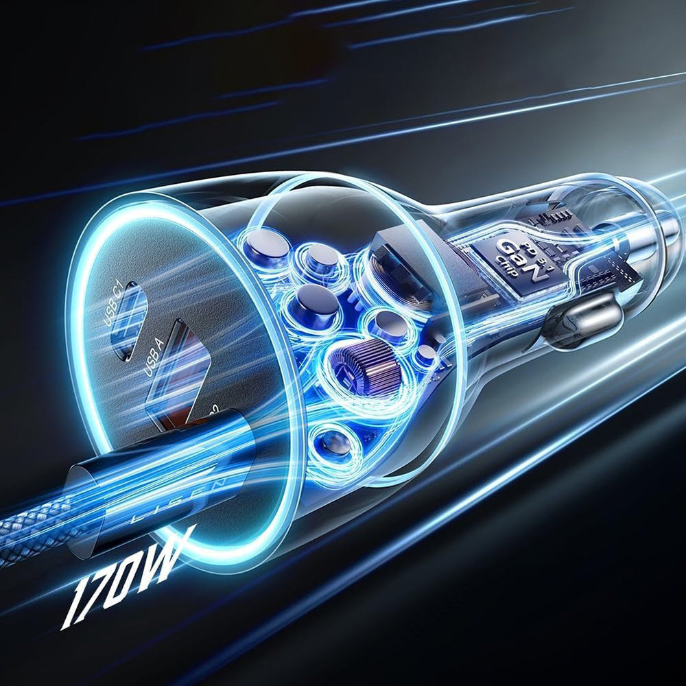 Φορτιστής Αυτοκινήτου με Καλώδιο USB-C Lisen, 170W, 5A, 1 x USB-A - 2 x USB-C, Μαύρο YL0224010001