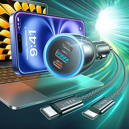 Φορτιστής Αυτοκινήτου με Καλώδιο USB-C Lisen, 170W, 5A, 1 x USB-A - 2 x USB-C, Μαύρο YL0224010001