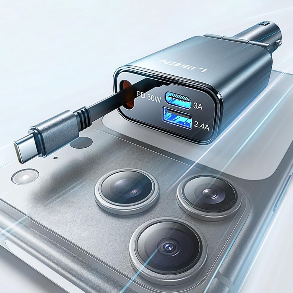 Φορτιστής Αυτοκινήτου με Καλώδιο USB-C Lisen, 57W, 3A, 1 x USB-A - 1 x USB-C, Μαύρο YL0325010016