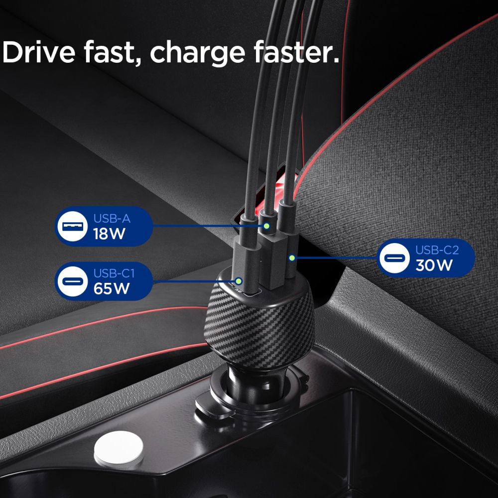 Φορτιστής Αυτοκινήτου με Καλώδιο USB-C Spigen EV1133, 113W, 3.25A, 1 x USB-A - 2 x USB-C, Μαύρο