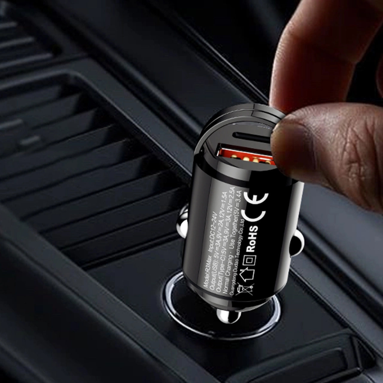 Dudao R3MAX Car Charger, 48W, 3A, 1 x USB-A - 1 x USB-C, Black