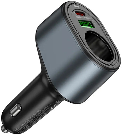 Φορτιστής Αυτοκινήτου HOCO Z56, 35W, 3A, 1 x USB-A - 1 x USB-C - 1 x Επέκταση Αναπτήρα, Μαύρο