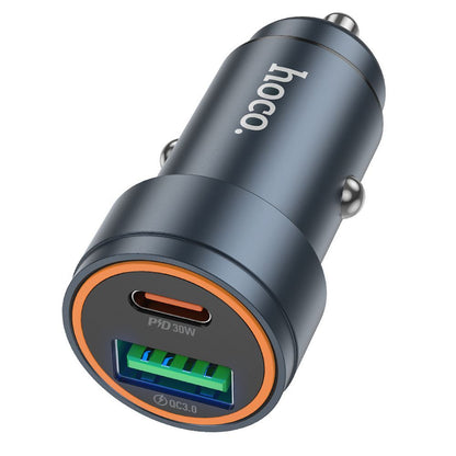 Φορτιστής Αυτοκινήτου HOCO Z57A, 30W, 3A, 1 x USB-A - 1 x USB-C, Γκρι