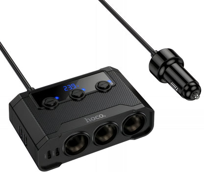 Φορτιστής Αυτοκινήτου HOCO Z64, 15.5W, 3.1A, 2 x USB-A - 2 x USB-C - 3 x Επέκταση Αναπτήρα, Μαύρο