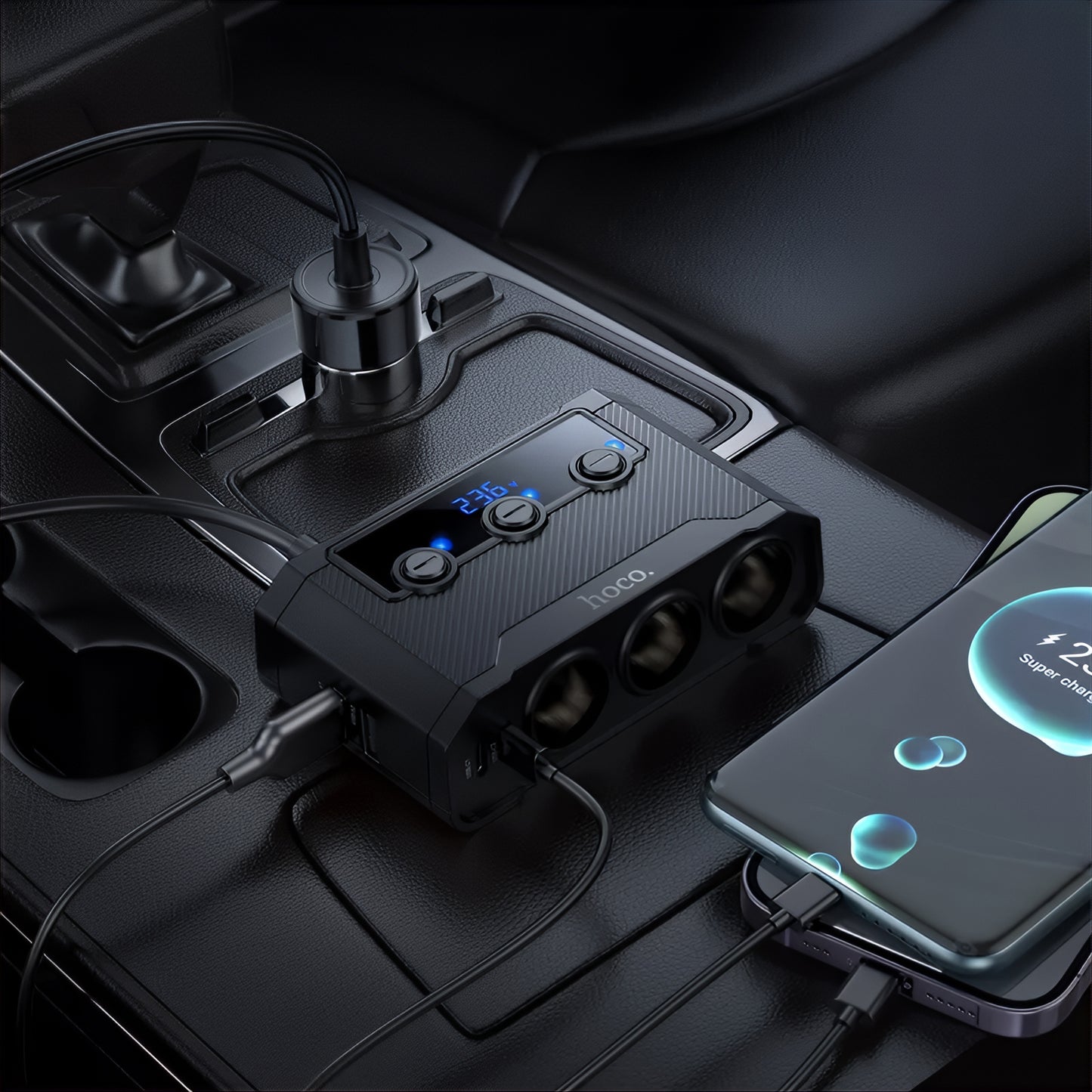 Φορτιστής Αυτοκινήτου HOCO Z64, 15.5W, 3.1A, 2 x USB-A - 2 x USB-C - 3 x Επέκταση Αναπτήρα, Μαύρο