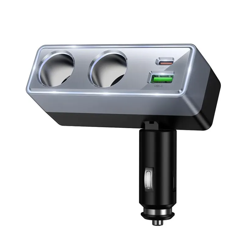 HOCO Z65B Car Charger, 240W, 1 x USB-A - 1 x USB-C - 2 x Cigarette Lighter Extension, Black