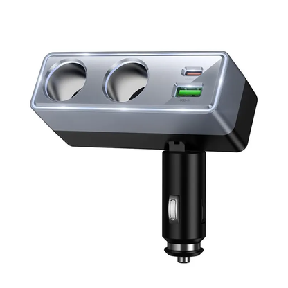 HOCO Z65B Car Charger, 240W, 1 x USB-A - 1 x USB-C - 2 x Cigarette Lighter Extension, Black